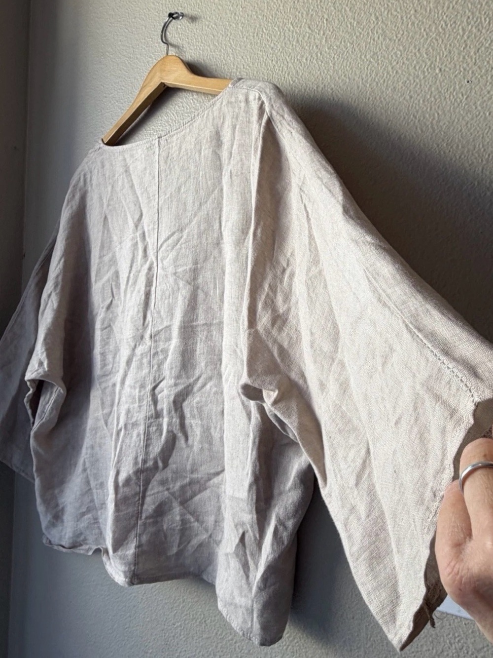 Beige Italian 100% Linen Blouse Long Sleeve Women OneSize (US 6-14) Lagenlook - Picture 3 of 10